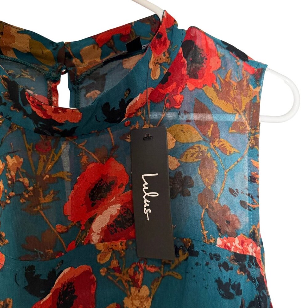Lulus In My Dreams Teal Multi Floral Print Midi Dress Women's Size XL NWT! - Picture 4 of 6